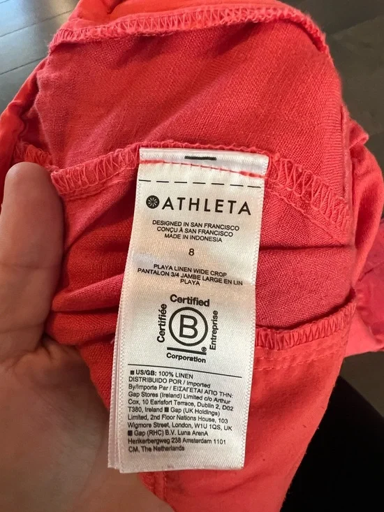 Athleta Playa Linen Wide Leg Crop Pants Coral Size 8 100% Linen - Picture 8 of 11